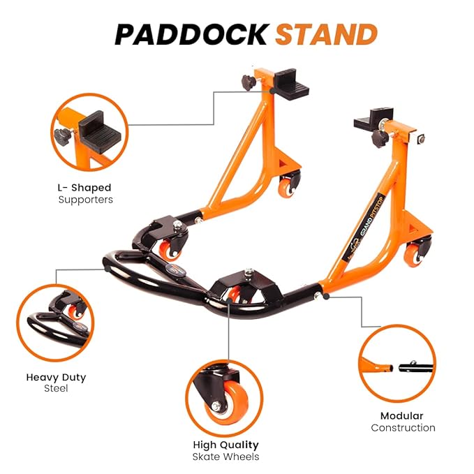 Grand Pitstop Universal Adjustable Rear Paddock Stand – 360° Dismantlable with Swingarm Rest