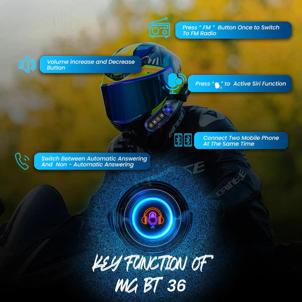 Moto Genius BT-36 Motorcycle Helmet Bluetooth 5.3 Headset – Premium Audio & Hands-Free Communication