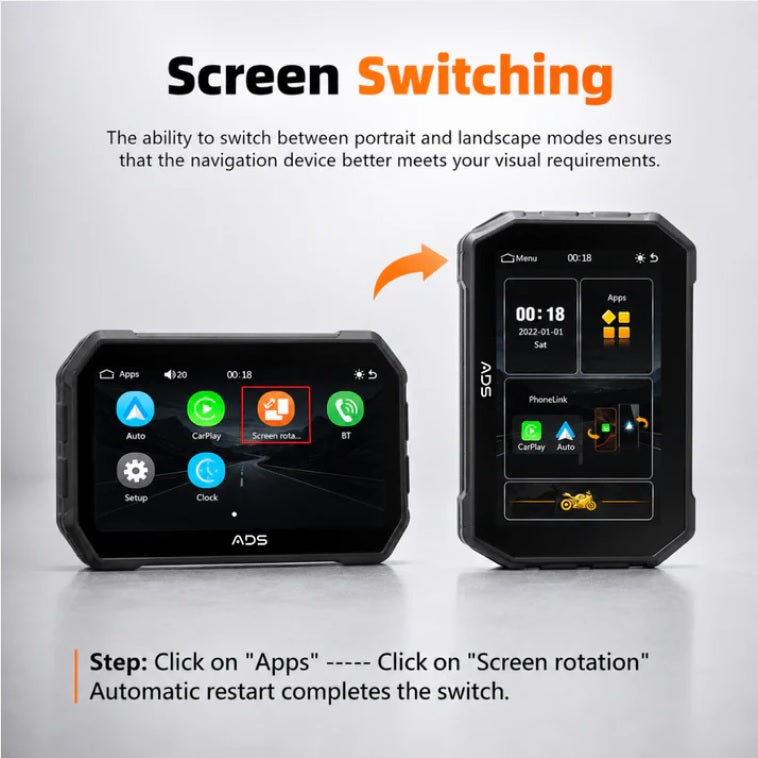 ADS Rover Mini – 5-Inch Wireless CarPlay & Android Auto Smart Display for Motorcycles