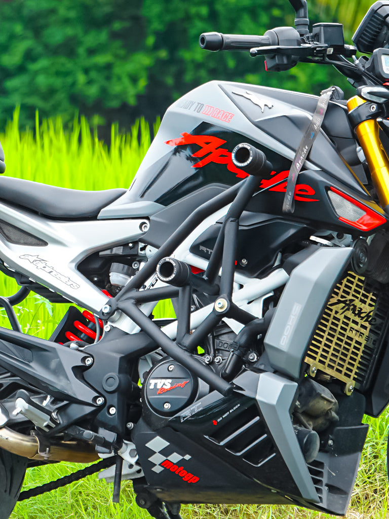 Apache RTR 310 Crash Guard with Slider – Ultimate Protection & Style by HT Exhaust
