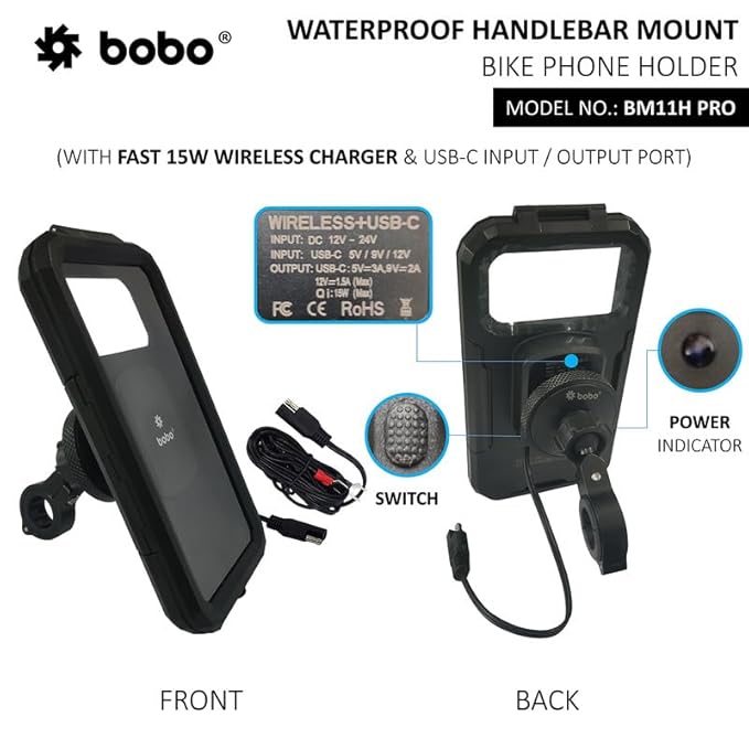 BOBO BM11H PRO Bike Phone Holder with Vibration Controller & 15W Wireless Charging – The Ultimate Secure & Waterproof Mobile Mount