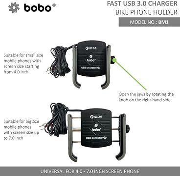 BOBO BM1 Jaw-Grip Bike Phone Holder with Fast USB 3.0 Charger – Secure & Efficient Charging on the Go