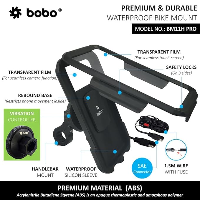 BOBO BM11H PRO Bike Phone Holder with Vibration Controller & 15W Wireless Charging – The Ultimate Secure & Waterproof Mobile Mount