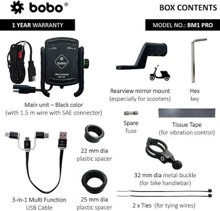 BOBO BM1 PRO Jaw-Grip Waterproof Bike Phone Holder with QC 3.0 Fast Charger – Secure & Reliable Navigation Companion