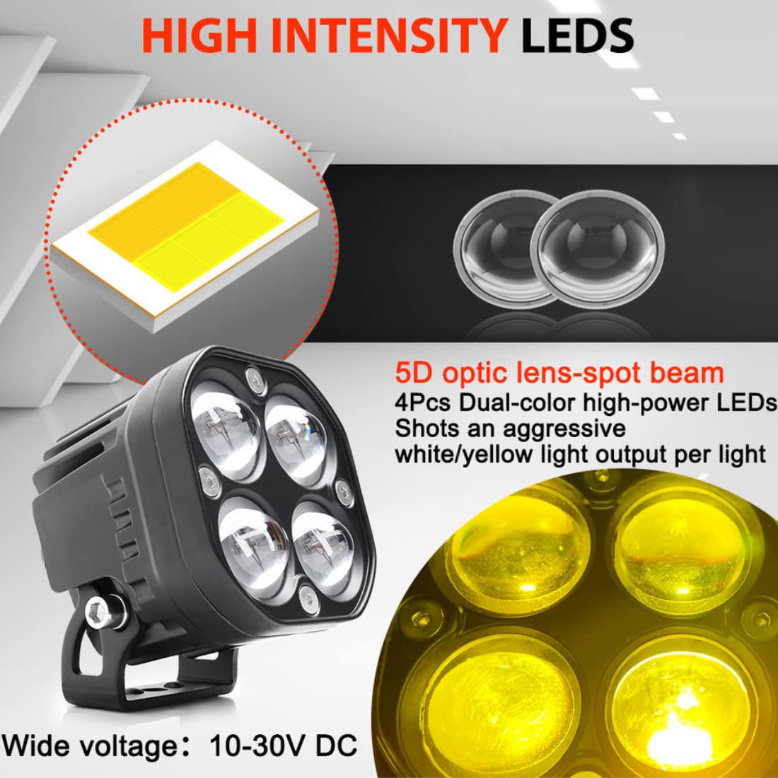 MotoWorks 4 Cree LED Lens Square Powerful Fog Light (Original HJG) for Motorbike & Car
