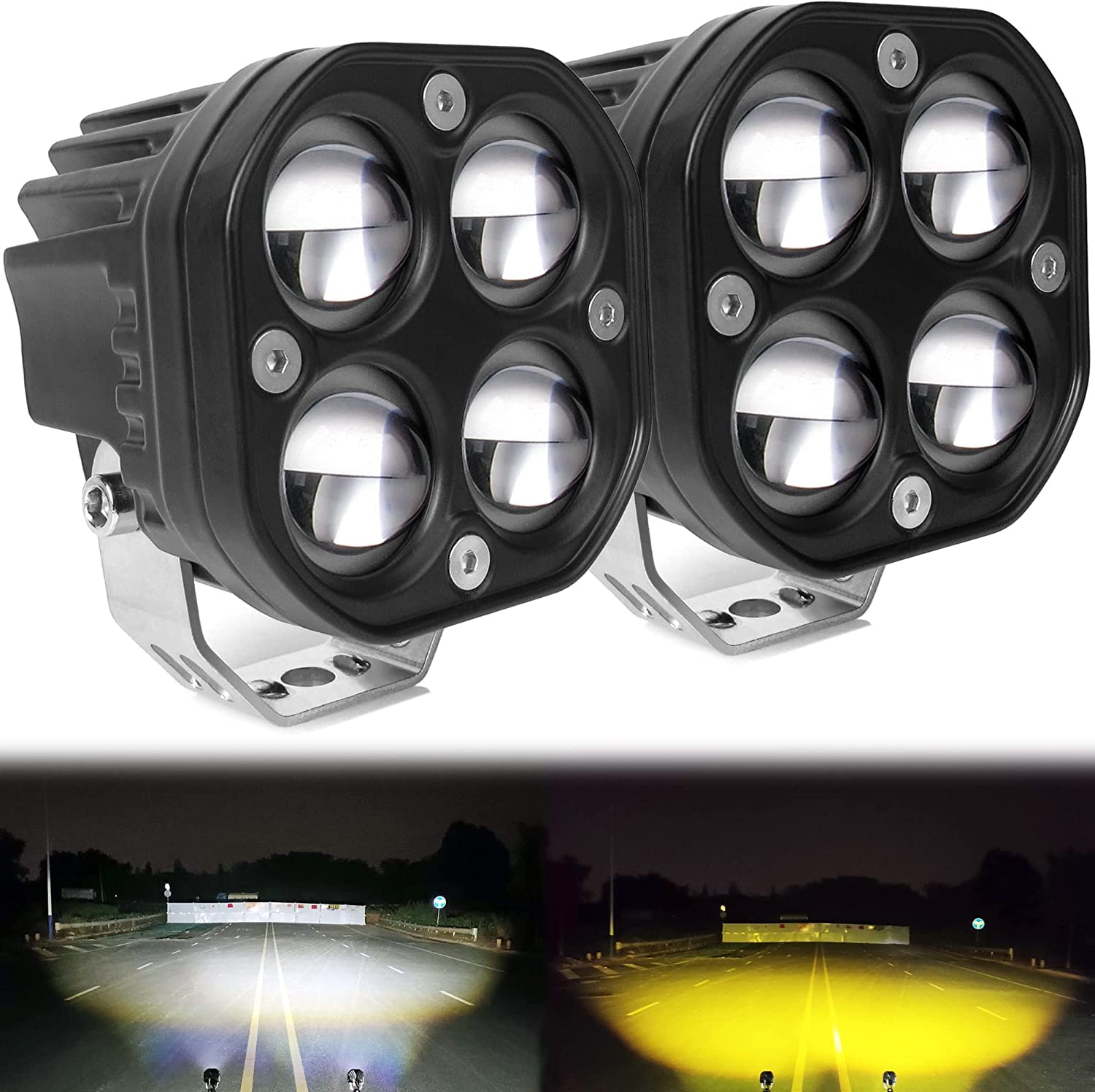 MotoWorks 4 Cree LED Lens Square Powerful Fog Light (Original HJG) for Motorbike & Car