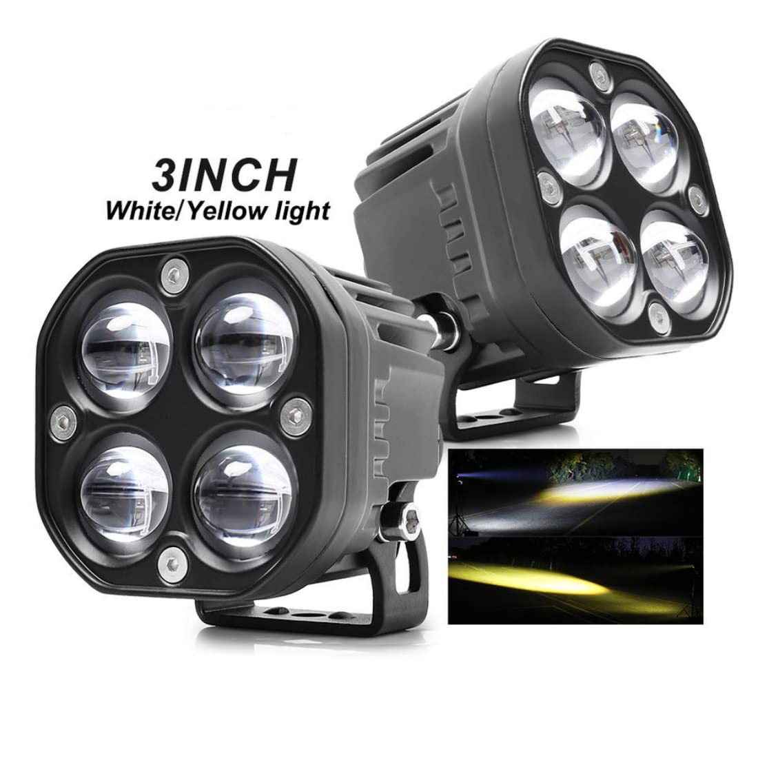 MotoWorks 4 Cree LED Lens Square Powerful Fog Light (Original HJG) for Motorbike & Car