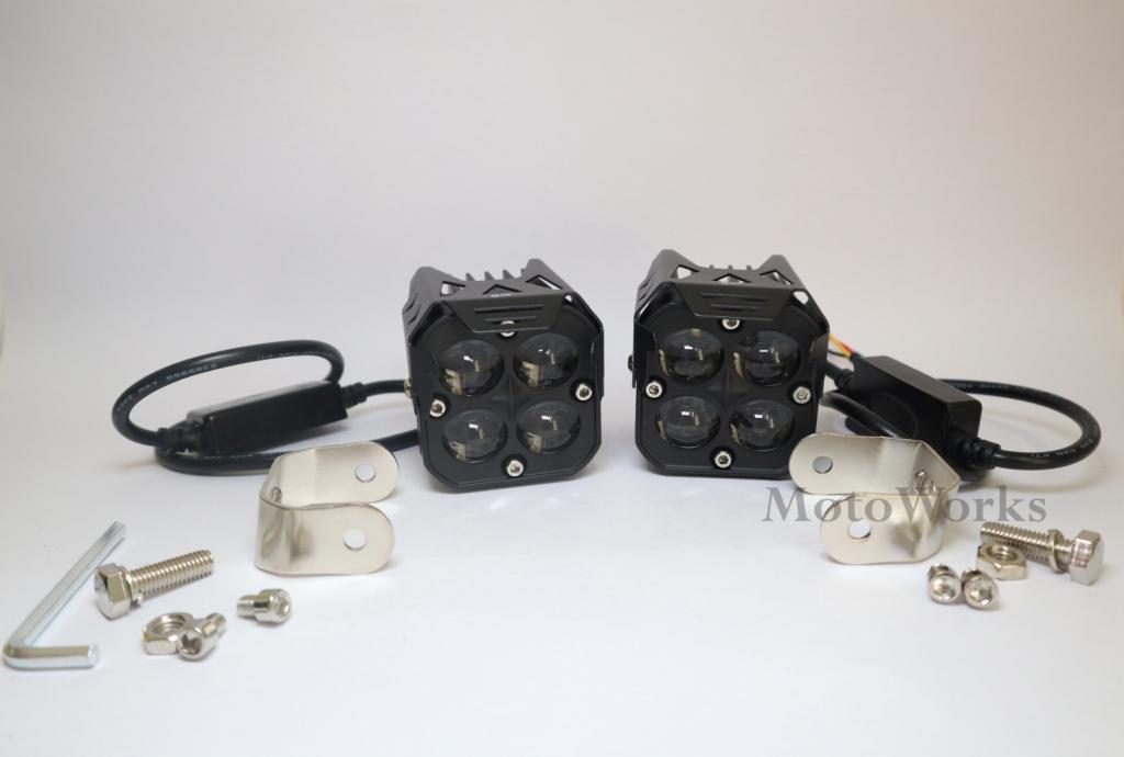 MotoWorks 4 LED Future Square Devil Eye Powerful 60W Fog Light (Original HJG) for Motorbike & Car