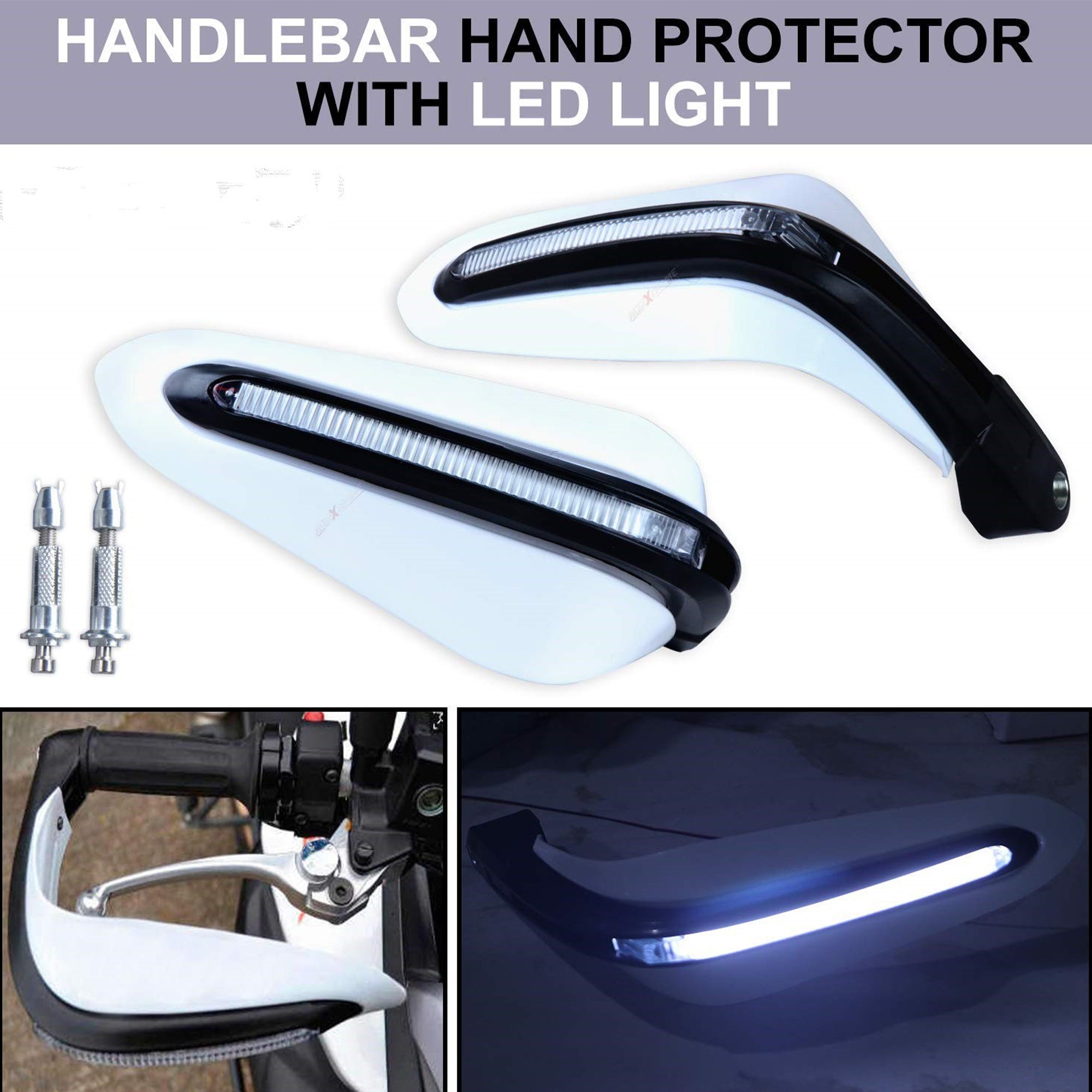 Knuckle Guard/Hand Protector with LED Light (White)