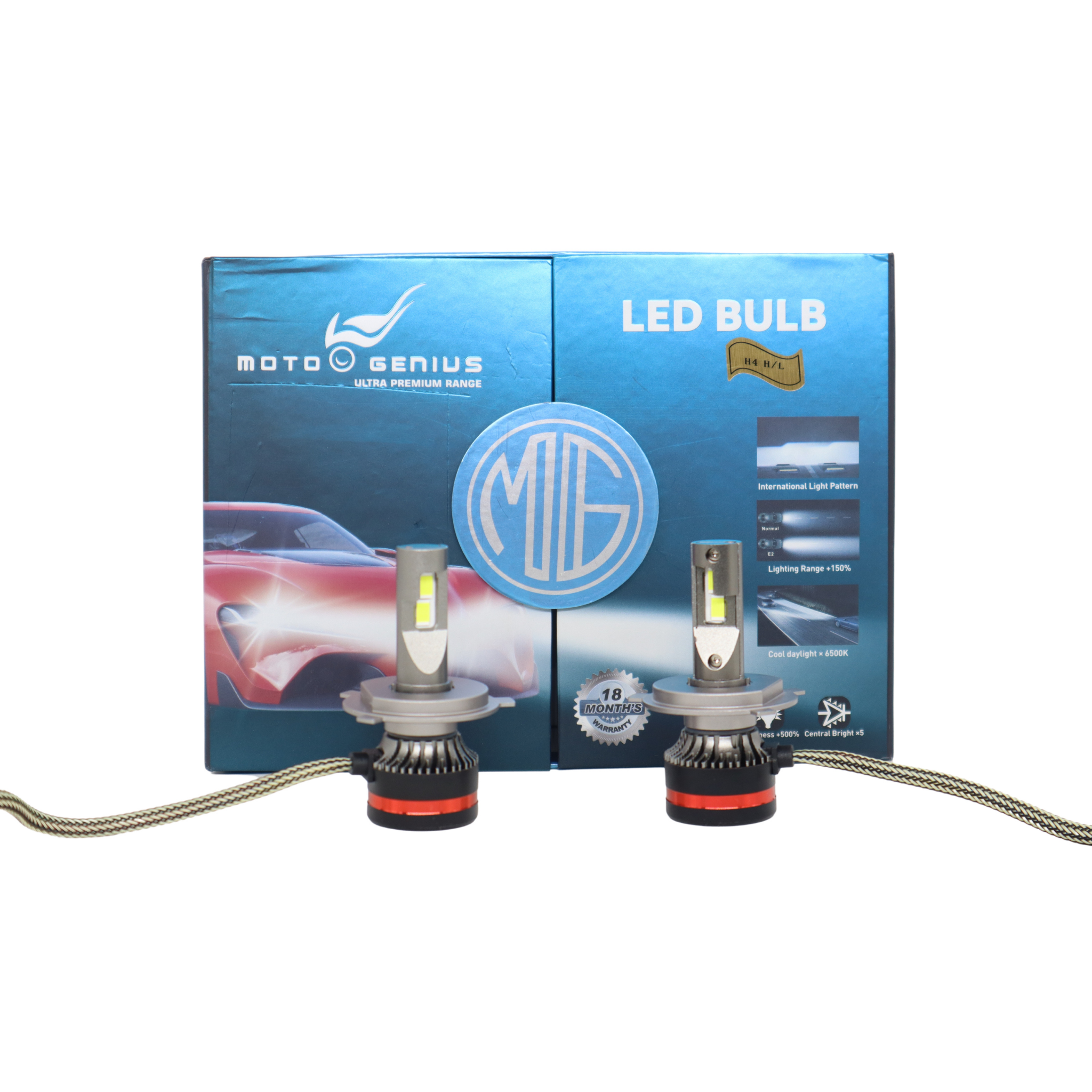 Moto Genius 60W H4 NIGHT EYE LED Headlight – Ultra-Bright White Light (18 Months Warranty)